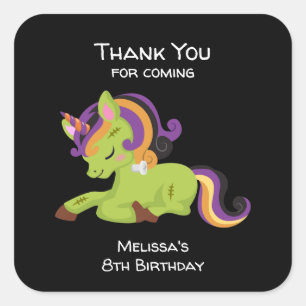 Cute Frankenstein Unicorn Halloween Birthday Fyrkantigt Klistermärke