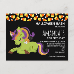 Cute Frankenstein Unicorn Halloween Birthday Inbjudan Vykort