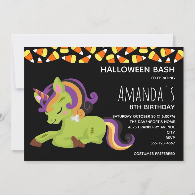Cute Frankenstein Unicorn Halloween Birthday Inbjudningar (Framsida)