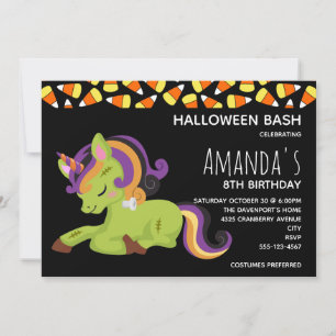 Cute Frankenstein Unicorn Halloween Birthday Inbjudningar