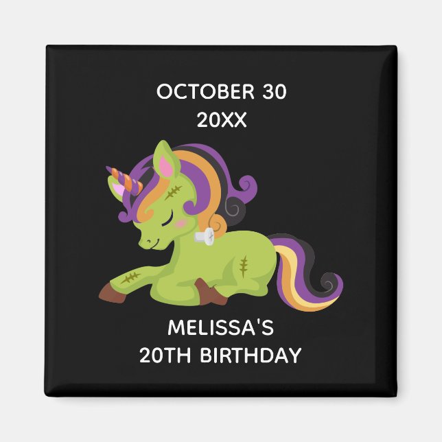 Cute Frankenstein Unicorn Halloween Birthday Magnet (Framsidan)