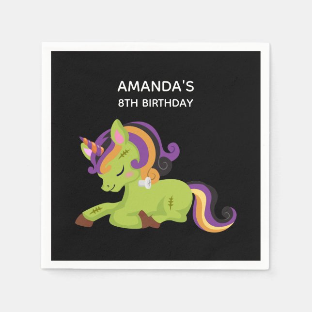 Cute Frankenstein Unicorn Halloween Birthday Pappersservett (Framsidan)