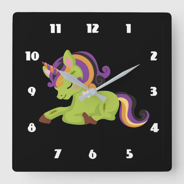 Cute Frankenstein Unicorn Halloween Fyrkantig Klocka (Framsida)