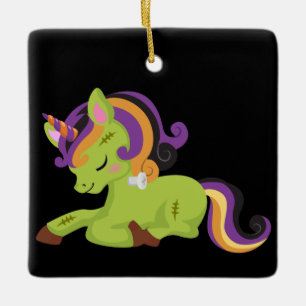Cute Frankenstein Unicorn Halloween Julgransprydnad Keramik