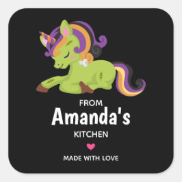 Cute Frankenstein Unicorn Halloween Kitchen Fyrkantigt Klistermärke