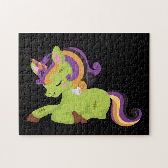 Cute Frankenstein Unicorn Halloween Pussel (Horisontell)