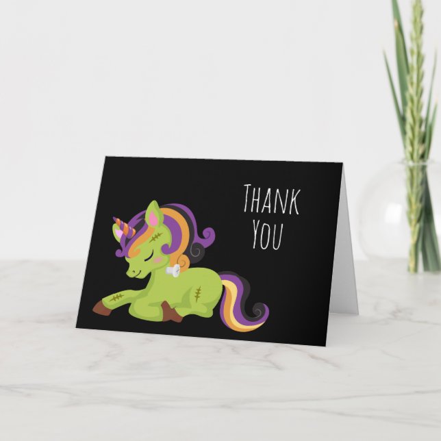 Cute Frankenstein Unicorn Halloween Tack Kort (Framsida)