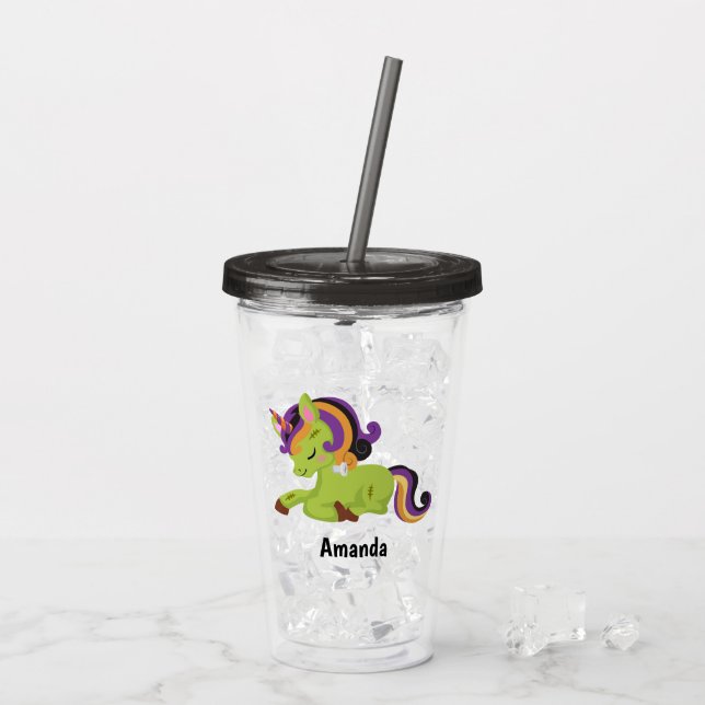 Cute Frankenstein Unicorn Halloween Take Away Mugg (Baksida Ice)