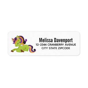 Cute Frankenstein Unicorn Halloween Teckning-etike Returadress Etikett