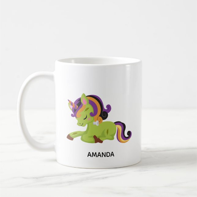Cute Frankenstein Unicorn Halloween Teckning Kaffemugg (Vänster)