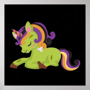 Cute Frankenstein Unicorn Halloween Teckning Poster