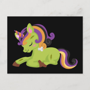 Cute Frankenstein Unicorn Halloween Teckning Vykort