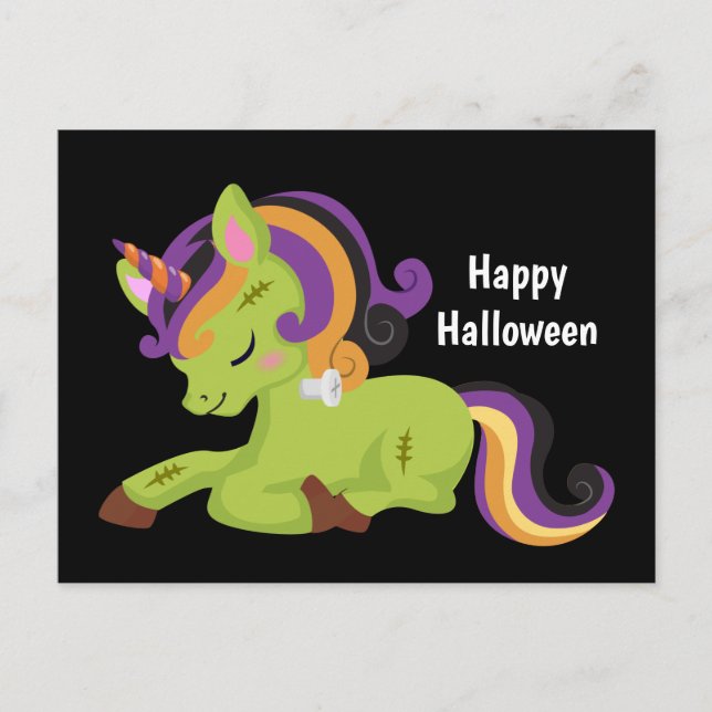 Cute Frankenstein Unicorn Halloween Vykort (Framsida)
