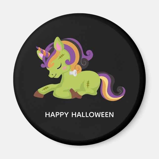 Cute Frankenstein Unicorn Happy halloween Magnet (Framsidan)