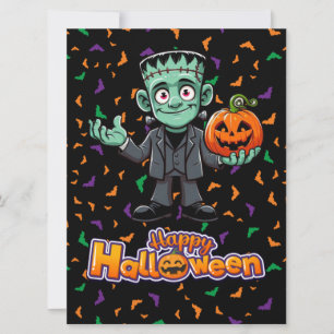Cute Frankensteins monster med fladdermus/pumpkin Julkort