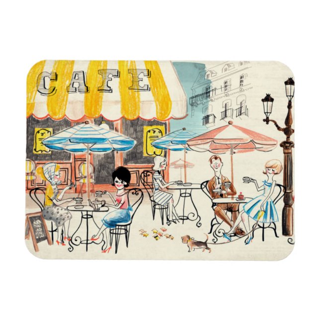 Cute Frankrike Café Scene Sketch Magnet (Horisontell)