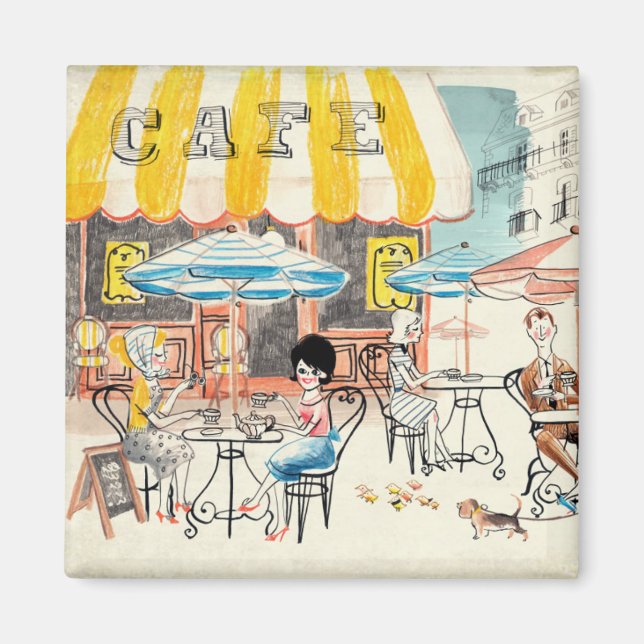 Cute Frankrike Café Scene Sketch Magnet (Framsidan)
