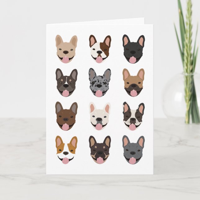 Cute Fransk Bulldog Ansikte Mönster Kort (Framsida)