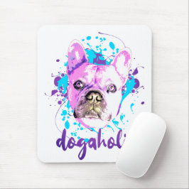 Cute Fransk Bulldog Ansikte Rosa Blue Dogahol Musmatta