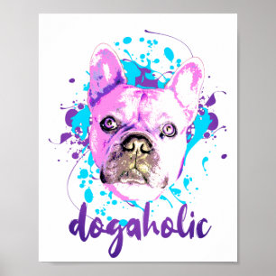 Cute Fransk Bulldog Ansikte Rosa Blue Dogahol Poster