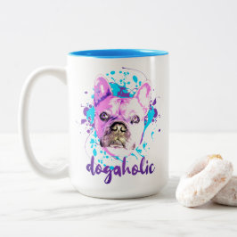 Cute Fransk Bulldog Ansikte Rosa Blue Dogahol Två-Tonad Mugg