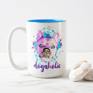 Cute Fransk Bulldog Ansikte Rosa Blue Dogahol Två-Tonad Mugg