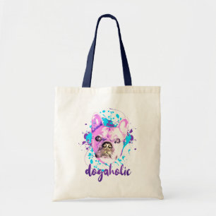 Cute Fransk Bulldog Ansikte Rosa Blue Dogahol Tygkasse