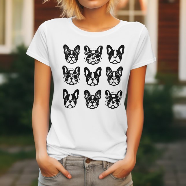 Cute Fransk Bulldog Ansikte T-Shirt för Hundälskar (Skapare uppladdad)