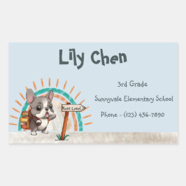 Cute Fransk Bulldog Back to school Rainbow Rektangulärt Klistermärke