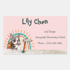 Cute Fransk Bulldog Back to school Rainbow Rektangulärt Klistermärke