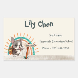 Cute Fransk Bulldog Back to school Rainbow Rektangulärt Klistermärke