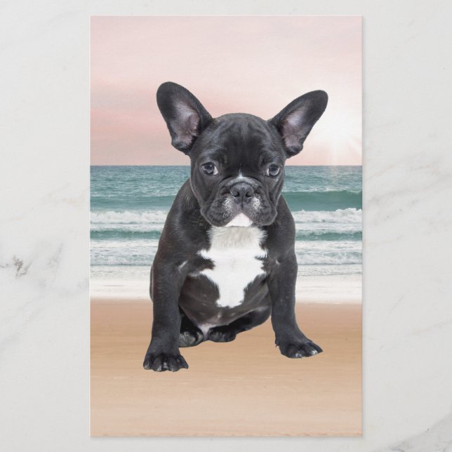 Cute Fransk Bulldog Beach Sol Vatten Brevpapper (Framsida)