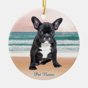 Cute Fransk Bulldog Beach Sol Vatten Julgransprydnad Keramik