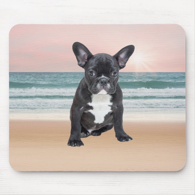 Cute Fransk Bulldog Beach Sol Vatten Musmatta (Framsidan)