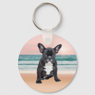 Cute Fransk Bulldog Beach Sol Vatten Nyckelring