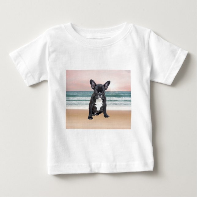 Cute Fransk Bulldog Beach Sol Vatten T-shirt (Framsida)