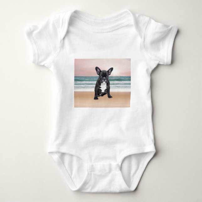 Cute Fransk Bulldog Beach Sol Vatten Tee (Framsida)
