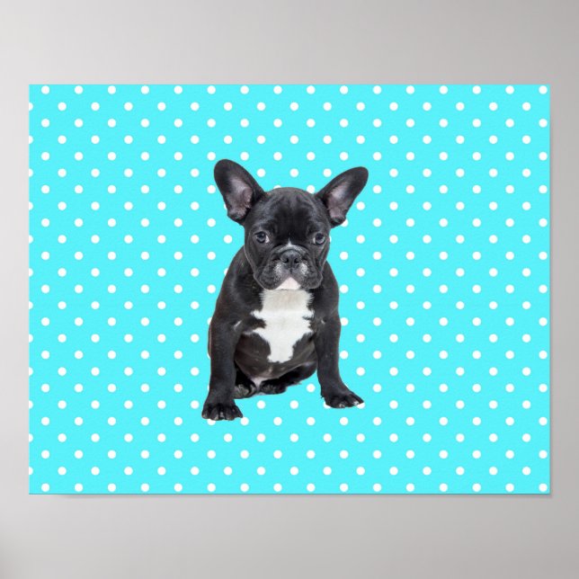 Cute Fransk Bulldog Blue Polka dots Poster (Framsidan)