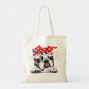 Cute Fransk Bulldog, färgat huvudband och glas Tygkasse