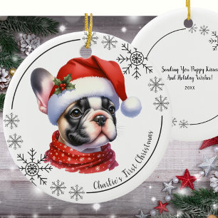 Cute Fransk Bulldog första jul Julgransprydnad Keramik