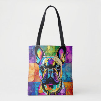 Cute Fransk Bulldog "Frenchie" Colorful Tote Tygkasse