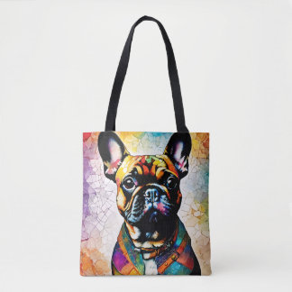 Cute Fransk Bulldog "Frenchie" Colorful Tote Tygkasse