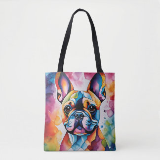 Cute Fransk Bulldog "Frenchie" Colorful Tote Tygkasse