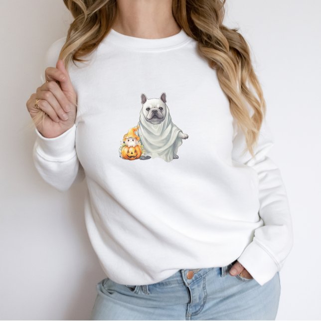 Cute Fransk Bulldog Ghost Pumpkin Halloween T Shirt (Skapare uppladdad)