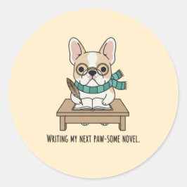 Cute Fransk Bulldog Glasses Write Doodle Art Runt Klistermärke
