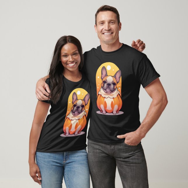 Cute Fransk Bulldog halloween Pumpkin T Shirt (Unisex)