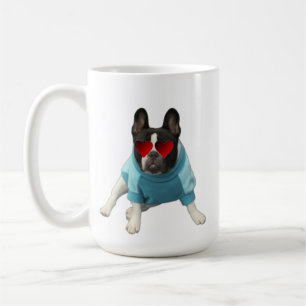 Cute Fransk Bulldog Hearts Blue Red Mugg