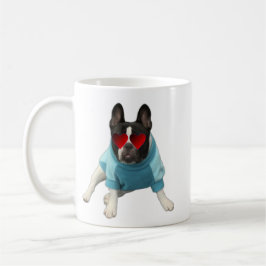 Cute Fransk Bulldog Hearts Kärlek Blue Mugg