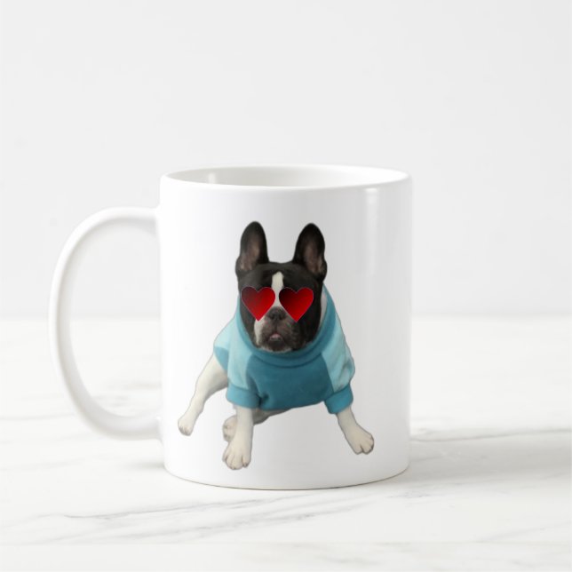 Cute Fransk Bulldog Hearts Kärlek Blue Mugg (Vänster)