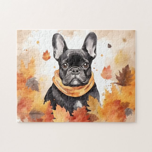 Cute Fransk Bulldog-Hund/höst/fall Pussel (Horisontell)